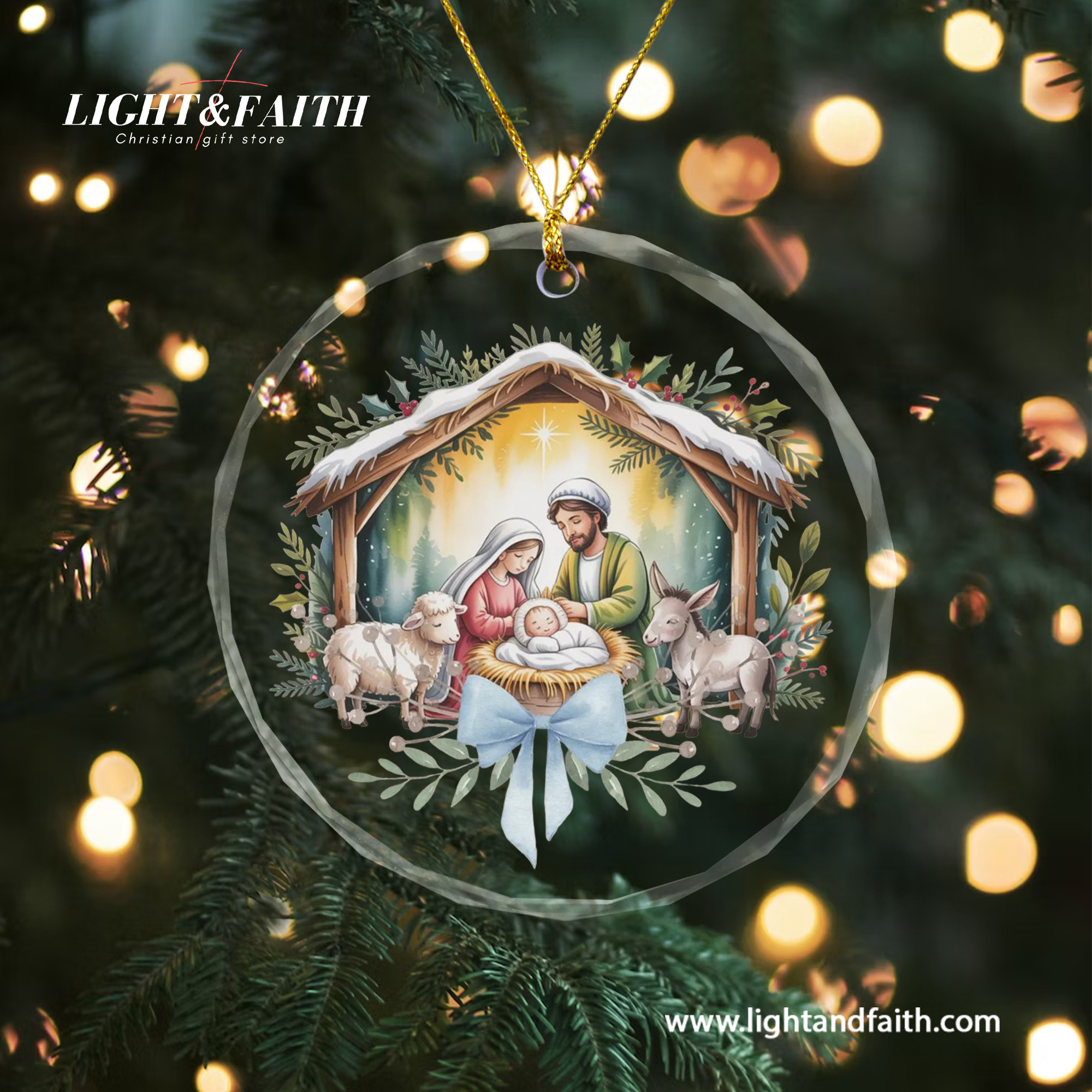 Holy Family Glass Ornament, Nativity Scene Christmas Decor, Virgin Mary and Baby Jesus Ornament, Christian Faith Gift, Religious Tree Decoration DCLAF60